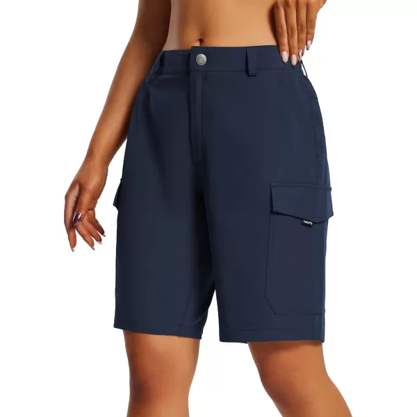 BALEAF Womens Hiking Long Shorts 10 Cargo Short Knee Length Quick Dry with Pockets UPF 50 Water ResistantNavy Blue