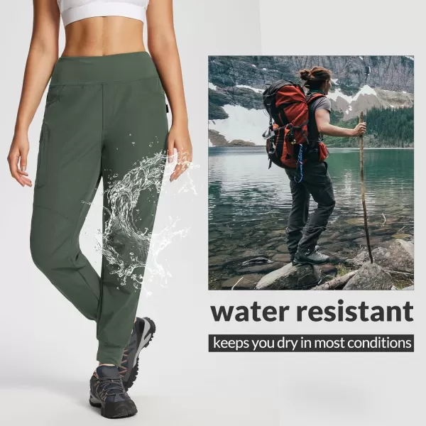 BALEAF Womens Hiking Pants High Waisted Water Resistant Joggers with Zipper Pockets Lightweight Quick Dry OutdoorArmy Green