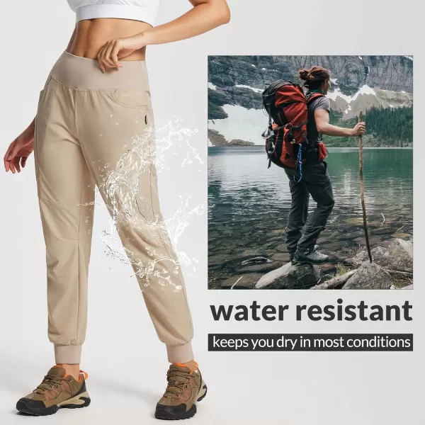 BALEAF Womens Hiking Pants High Waisted Water Resistant Joggers with Zipper Pockets Lightweight Quick Dry OutdoorKhaki