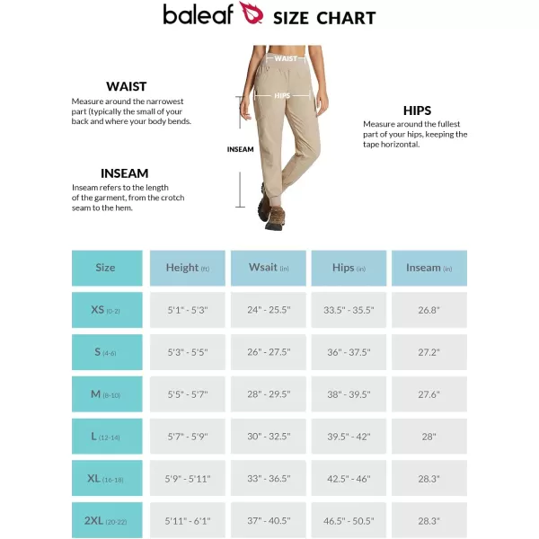 BALEAF Womens Hiking Pants High Waisted Water Resistant Joggers with Zipper Pockets Lightweight Quick Dry OutdoorKhaki