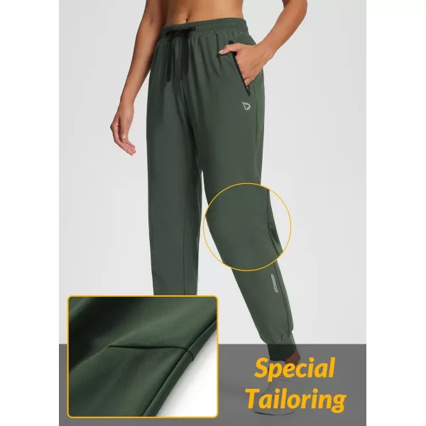 BALEAF Womens Hiking Pants Joggers Workout Athletic Lightweight Quick Dry Zipper PocketsArmy Green02