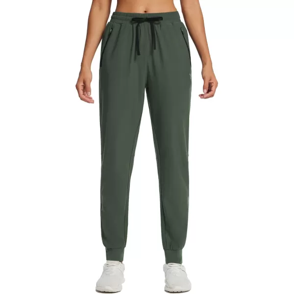 BALEAF Womens Hiking Pants Joggers Workout Athletic Lightweight Quick Dry Zipper PocketsArmy Green02