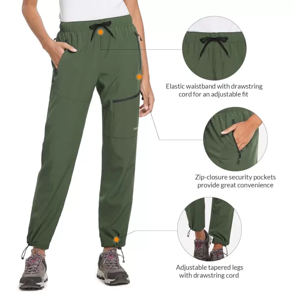 BALEAF Womens Hiking Pants Quick Dry Lightweight Water Resistant Elastic Waist Cargo Pants for All SeasonsArmy Green