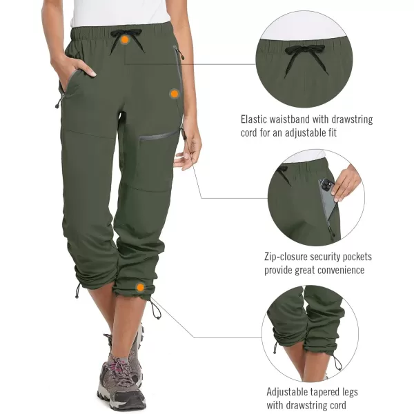 BALEAF Womens Hiking Pants Quick Dry Lightweight Water Resistant Elastic Waist Cargo Pants for All SeasonsArmy Green Petite 27 Inseam