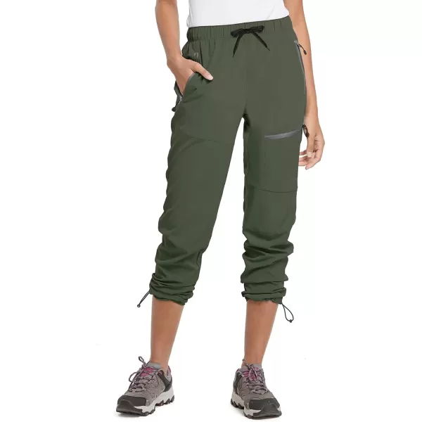 BALEAF Womens Hiking Pants Quick Dry Lightweight Water Resistant Elastic Waist Cargo Pants for All SeasonsArmy Green Petite 27 Inseam