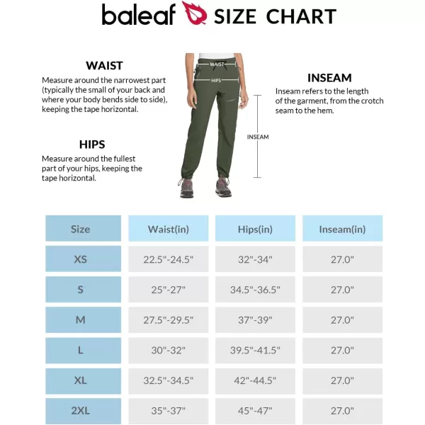 BALEAF Womens Hiking Pants Quick Dry Lightweight Water Resistant Elastic Waist Cargo Pants for All SeasonsArmy Green Petite 27 Inseam