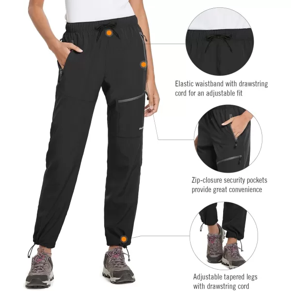 BALEAF Womens Hiking Pants Quick Dry Lightweight Water Resistant Elastic Waist Cargo Pants for All SeasonsBlack