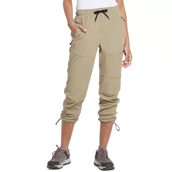 BALEAF Womens Hiking Pants Quick Dry Lightweight Water Resistant Elastic Waist Cargo Pants for All SeasonsSuntan Petite 27 Inseam