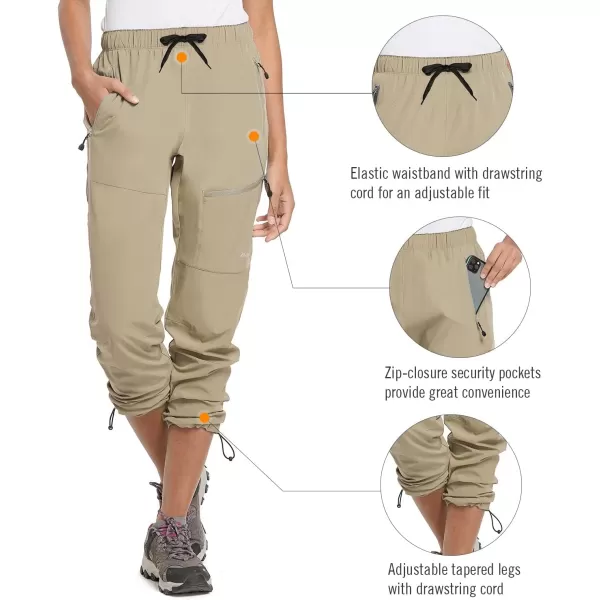 BALEAF Womens Hiking Pants Quick Dry Lightweight Water Resistant Elastic Waist Cargo Pants for All SeasonsSuntan Petite 27 Inseam