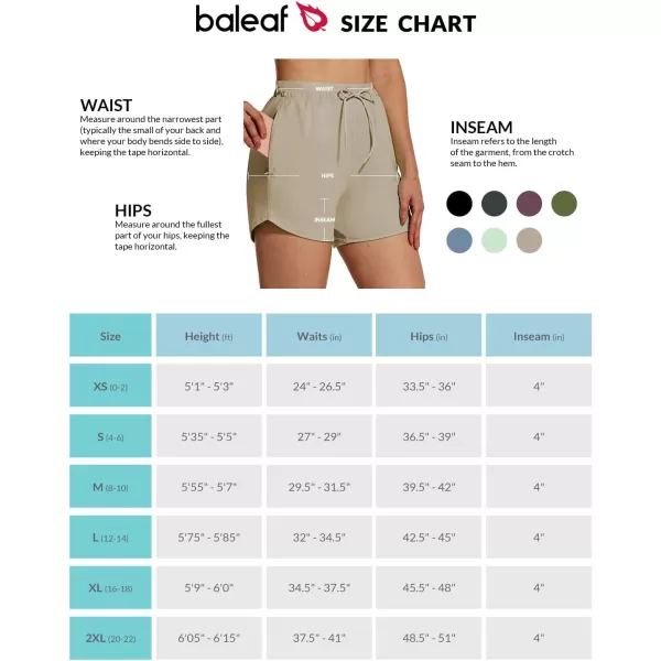 BALEAF Womens Hiking Shorts 4 Quick Dry with Zip Pockets Athletic Summer Running Stretch Active Workout GymKhaki