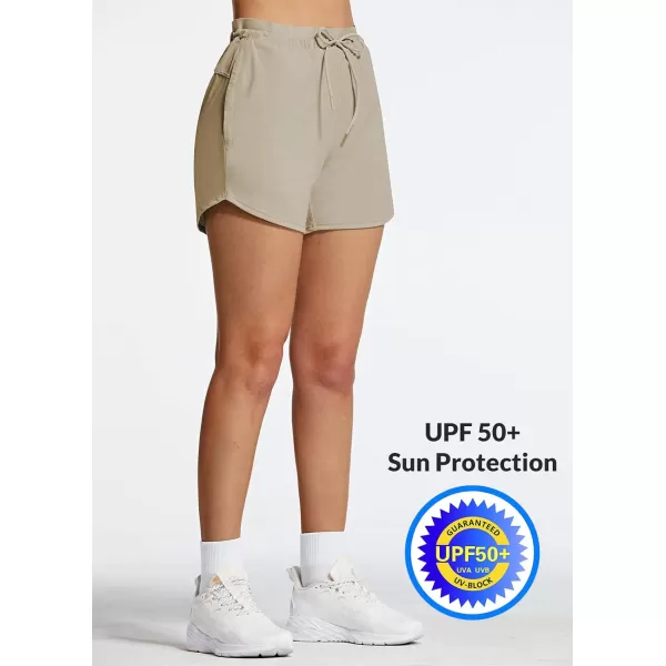 BALEAF Womens Hiking Shorts 4 Quick Dry with Zip Pockets Athletic Summer Running Stretch Active Workout GymKhaki