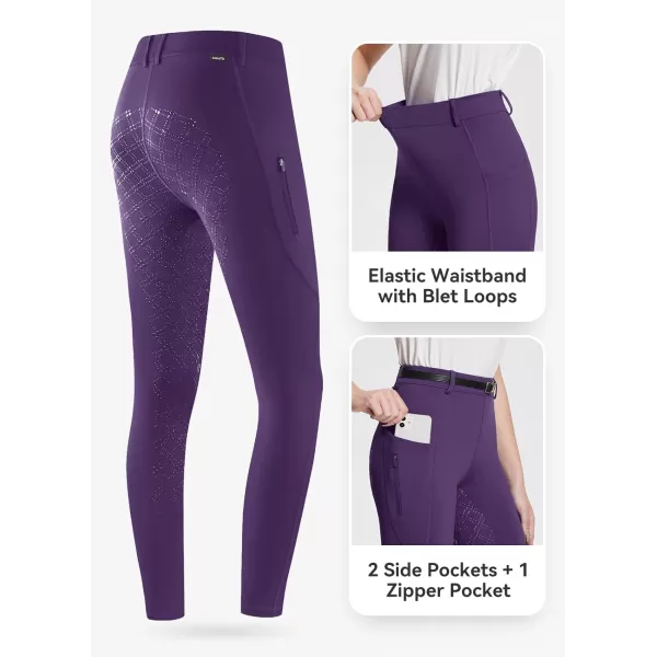 BALEAF Womens Horse Riding Pants Full Seat Riding Breeches Equestrian Tights Horseback Silicone Zipped PocketPurple