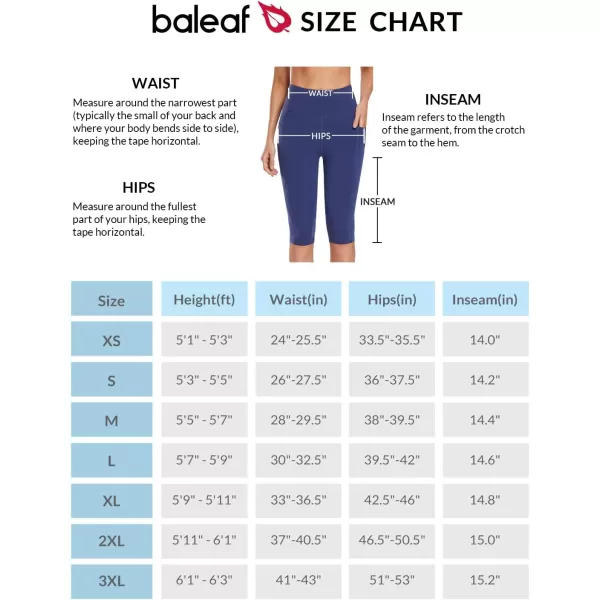 BALEAF Womens Knee Length Cotton Capri Leggings with Pockets High Waisted Casual Summer Yoga Workout Exercise Pants14 Inseam Dark Blue