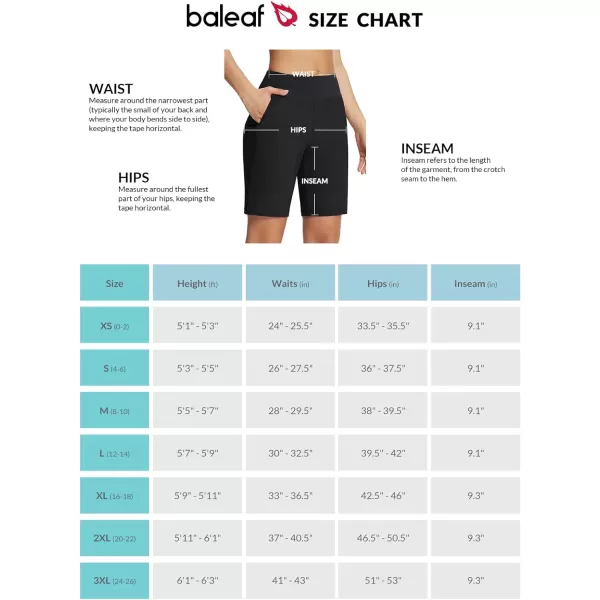 BALEAF Womens Knee Length Long Shorts Running Bermuda Shorts 9 High Waisted Zip Pockets Quick Dry Casual SummerBlack