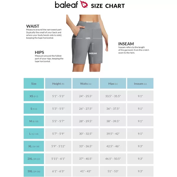 BALEAF Womens Knee Length Long Shorts Running Bermuda Shorts 9 High Waisted Zip Pockets Quick Dry Casual SummerDark Grey