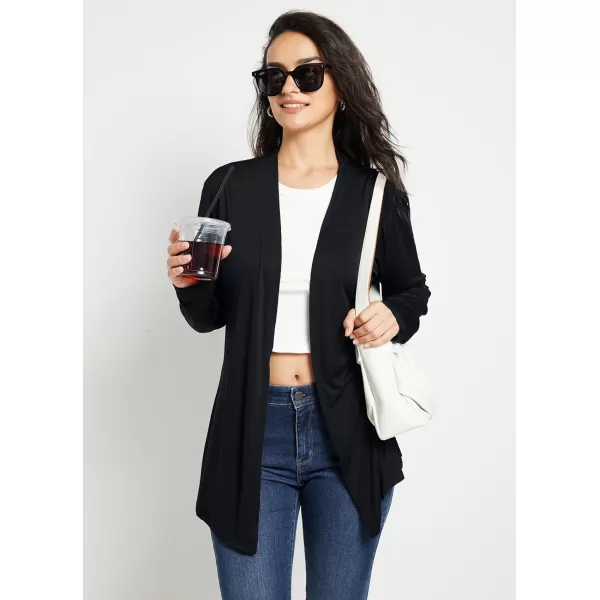 BALEAF Womens Lightweight Cardigan with Pockets Long Sleeve Shirts Open Front Casual Loose Jackets Soft DrapeBlack