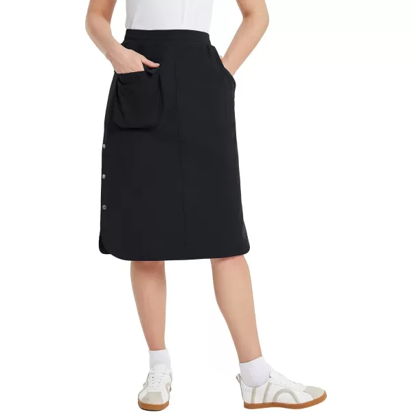 BALEAF Womens Long Casual Skirt Pocket with Slit 265 Midi Calf Length Elastic Waist Stretch for TravelBlack