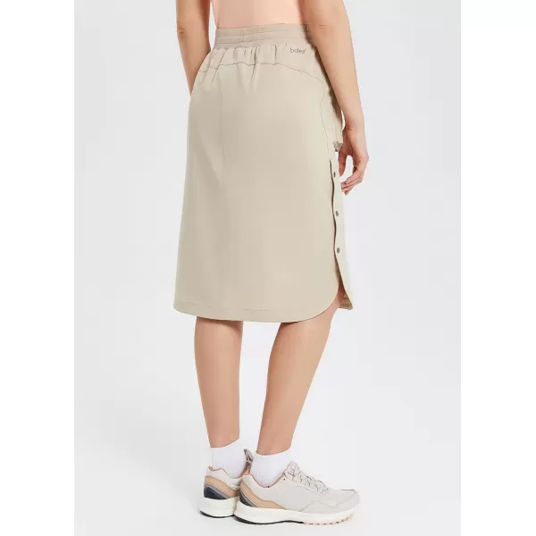 BALEAF Womens Long Casual Skirt Pocket with Slit 265 Midi Calf Length Elastic Waist Stretch for TravelKhaki