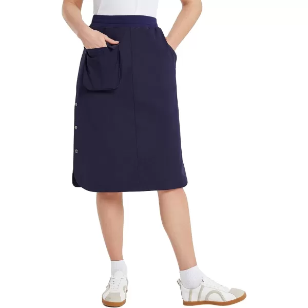 BALEAF Womens Long Casual Skirt Pocket with Slit 265 Midi Calf Length Elastic Waist Stretch for TravelNavy Blue