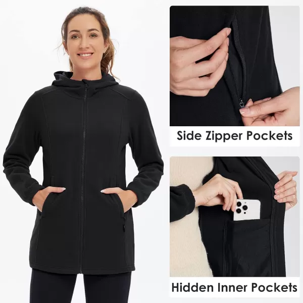 BALEAF Womens Long Fleece Jacket Full Zip Polar Fleece Hoodie Soft Lightweight Winter CoatBlack