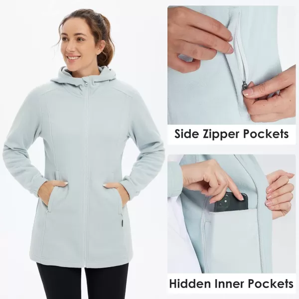 BALEAF Womens Long Fleece Jacket Full Zip Polar Fleece Hoodie Soft Lightweight Winter CoatLight Grey