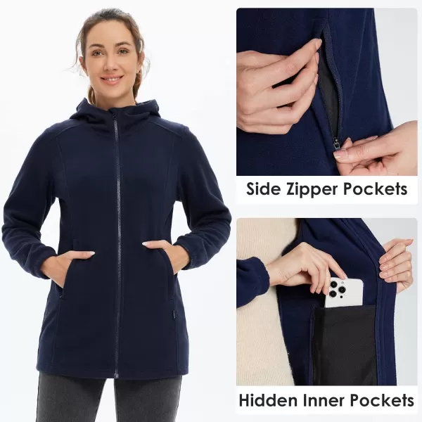 BALEAF Womens Long Fleece Jacket Full Zip Polar Fleece Hoodie Soft Lightweight Winter CoatNavy Blue