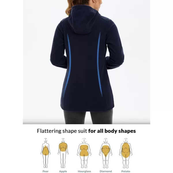 BALEAF Womens Long Fleece Jacket Full Zip Polar Fleece Hoodie Soft Lightweight Winter CoatNavy Blue