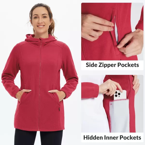 BALEAF Womens Long Fleece Jacket Full Zip Polar Fleece Hoodie Soft Lightweight Winter CoatRed