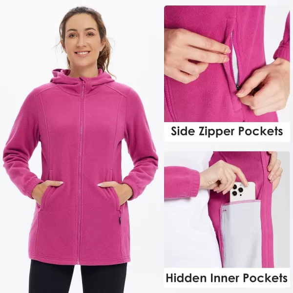 BALEAF Womens Long Fleece Jacket Full Zip Polar Fleece Hoodie Soft Lightweight Winter CoatRouge Pink