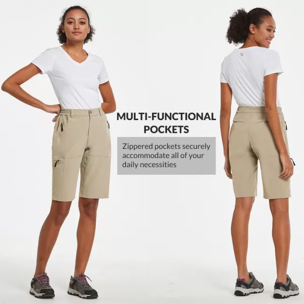 BALEAF Womens Long Hiking Bermuda Shorts Quick Dry Summer Golf Shorts Lightweight with Pockets UPF 50 for Camping Work2khaki