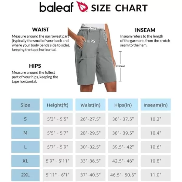 BALEAF Womens Long Hiking Bermuda Shorts Quick Dry Summer Golf Shorts Lightweight with Pockets UPF 50 for Camping Work3light Grey