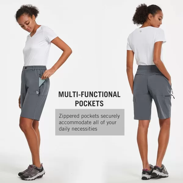 BALEAF Womens Long Hiking Bermuda Shorts Quick Dry Summer Golf Shorts Lightweight with Pockets UPF 50 for Camping Work4dark Grey