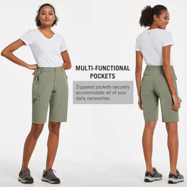 BALEAF Womens Long Hiking Bermuda Shorts Quick Dry Summer Golf Shorts Lightweight with Pockets UPF 50 for Camping Work5raw Khaki