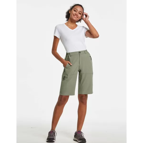 BALEAF Womens Long Hiking Bermuda Shorts Quick Dry Summer Golf Shorts Lightweight with Pockets UPF 50 for Camping Work5raw Khaki