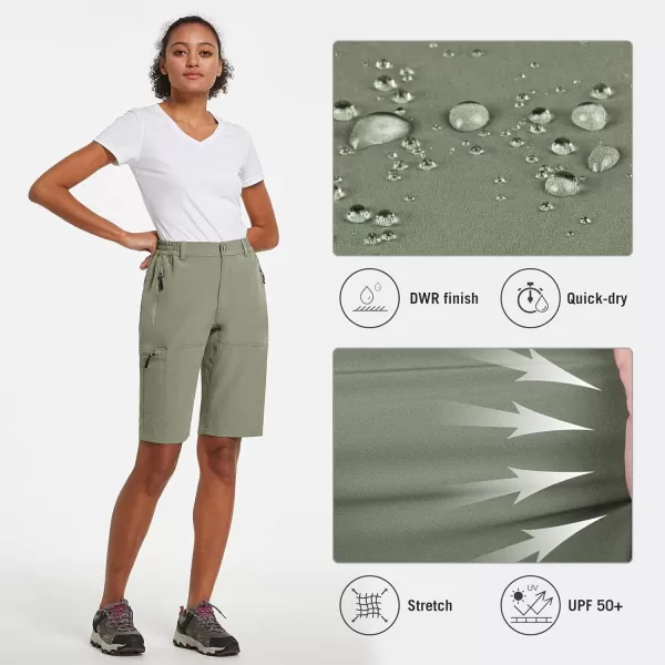 BALEAF Womens Long Hiking Bermuda Shorts Quick Dry Summer Golf Shorts Lightweight with Pockets UPF 50 for Camping Work5raw Khaki