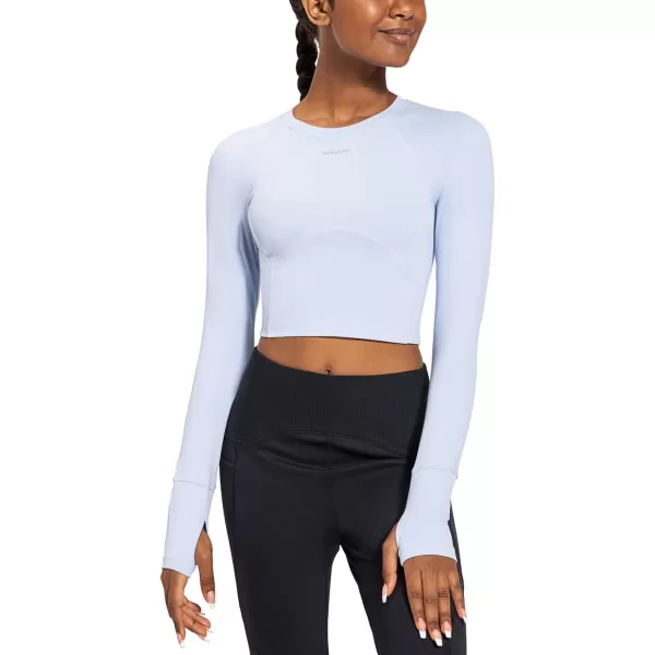 BALEAF Womens Long Sleeve Crop Workout Top Slim Fit Tops for Running Gym YogaBlue