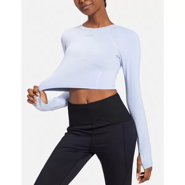 BALEAF Womens Long Sleeve Crop Workout Top Slim Fit Tops for Running Gym YogaBlue