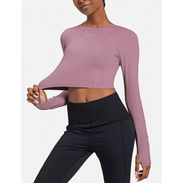 BALEAF Womens Long Sleeve Crop Workout Top Slim Fit Tops for Running Gym YogaPurple