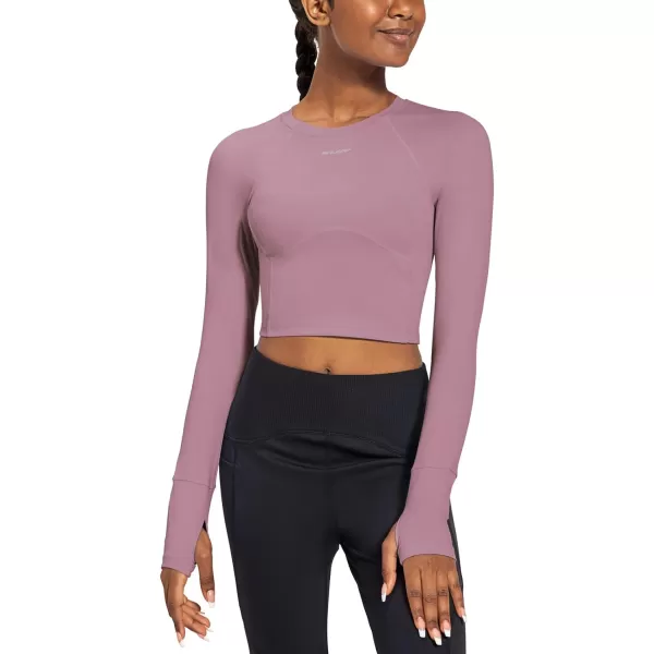 BALEAF Womens Long Sleeve Crop Workout Top Slim Fit Tops for Running Gym YogaPurple