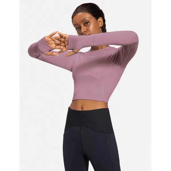 BALEAF Womens Long Sleeve Crop Workout Top Slim Fit Tops for Running Gym YogaPurple