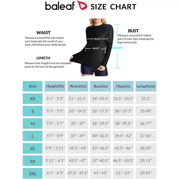 BALEAF Womens Long Sleeve Rash Guard Swim Shirt UPF 50 Sun Protection Rashguard Lightweight Swimsuits TopBlack