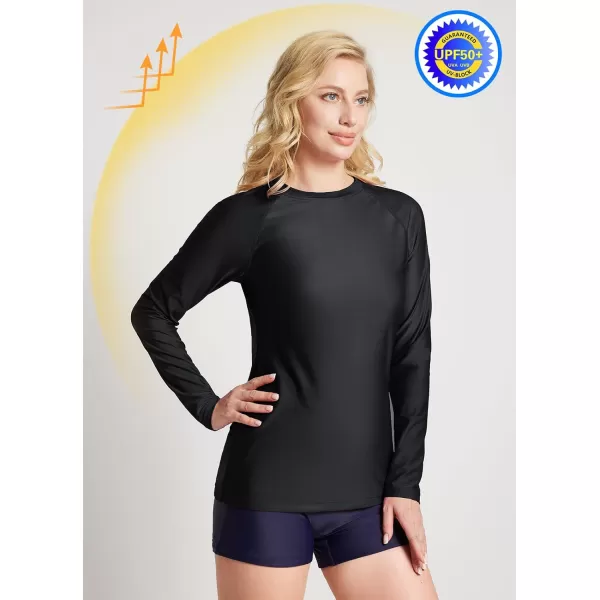 BALEAF Womens Long Sleeve Rash Guard Swim Shirt UPF 50 Sun Protection Rashguard Lightweight Swimsuits TopBlack