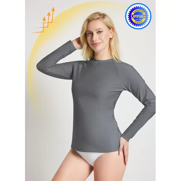 BALEAF Womens Long Sleeve Rash Guard Swim Shirt UPF 50 Sun Protection Rashguard Lightweight Swimsuits TopDark Grey