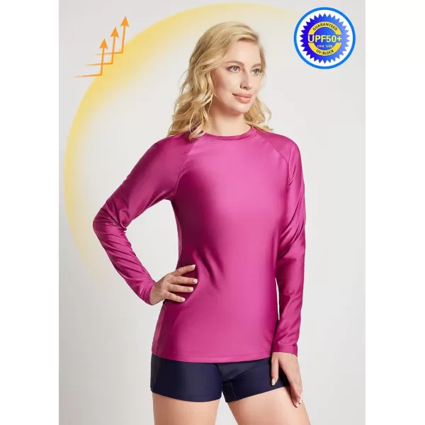 BALEAF Womens Long Sleeve Rash Guard Swim Shirt UPF 50 Sun Protection Rashguard Lightweight Swimsuits TopRose Red