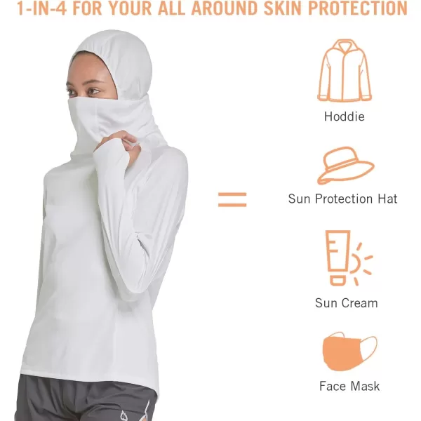 BALEAF Womens Long Sleeve Rash Guard with Face Cover UPF 50 Swim Shirts Sun Hoddie Lightweight Quick Dry Hiking Tops01white