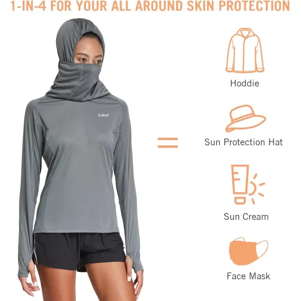 BALEAF Womens Long Sleeve Rash Guard with Face Cover UPF 50 Swim Shirts Sun Hoddie Lightweight Quick Dry Hiking Tops02dark Gray