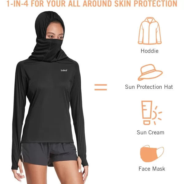 BALEAF Womens Long Sleeve Rash Guard with Face Cover UPF 50 Swim Shirts Sun Hoddie Lightweight Quick Dry Hiking TopsBlack