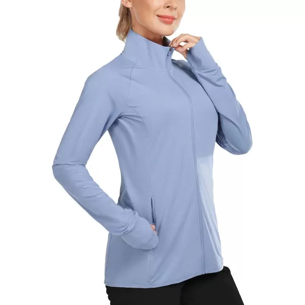 BALEAF Womens Long Sleeve Running Shirts UPF 50 Sun Protection Full Zip Athletic Jackets Lightweight Zipper PocketsBlue