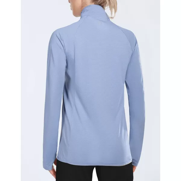 BALEAF Womens Long Sleeve Running Shirts UPF 50 Sun Protection Full Zip Athletic Jackets Lightweight Zipper PocketsBlue