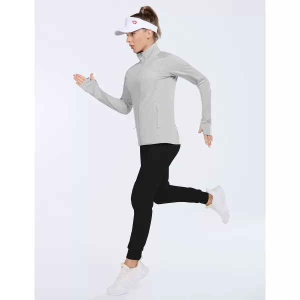 BALEAF Womens Long Sleeve Running Shirts UPF 50 Sun Protection Full Zip Athletic Jackets Lightweight Zipper PocketsGray